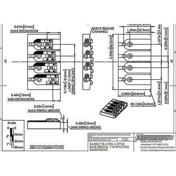 Hipshot 5A400AB 4 Tel A Style Alüminyum Bas Köprüsü Siyah (18mm)
