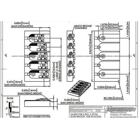Hipshot 5A500AB 5 Tel A Style Alüminyum Bas Köprüsü Siyah (18mm)