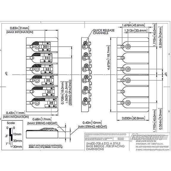 Hipshot 5A600AB 6 Tel A Style Alüminyum Bas Köprüsü Siyah (18mm)