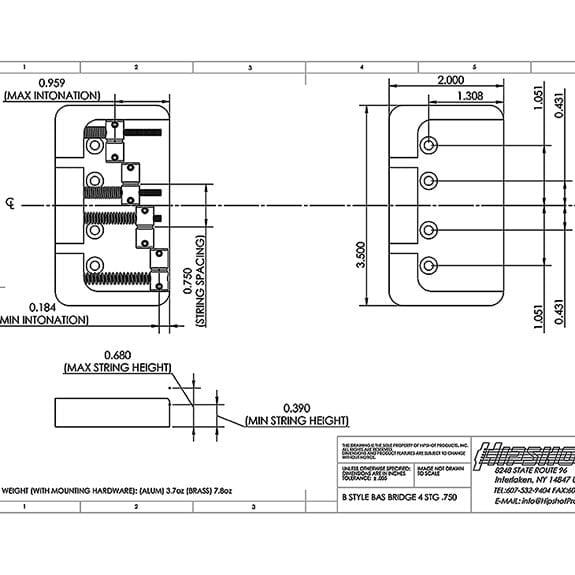 Hipshot 5B400AB 4 Tel B Style Alüminyum Bas Köprüsü Siyah (19mm)