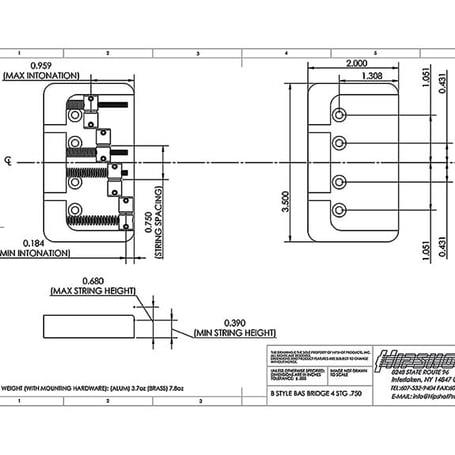 Hipshot 5B400AC 4 Tel B Style Alüminyum Bas Köprüsü Krom (19mm)
