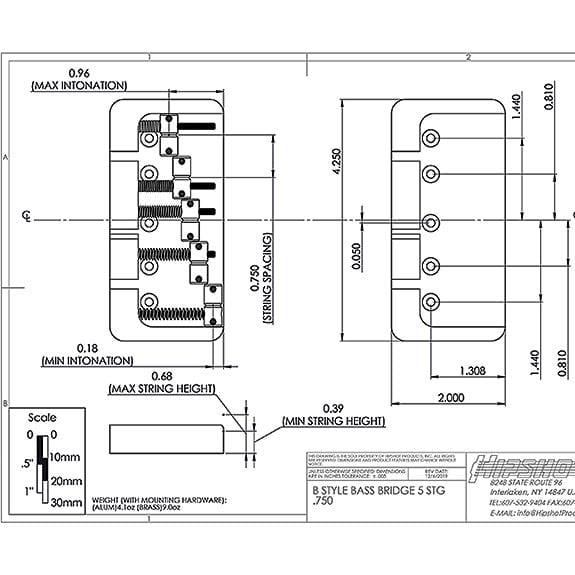 Hipshot 5B500AB 5 Tel B Style Alüminyum Bas Köprüsü Siyah (19mm)