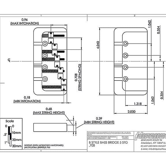 Hipshot 5B500AG 5 Tel B Style Alüminyum Bas Köprüsü Altın (18mm)