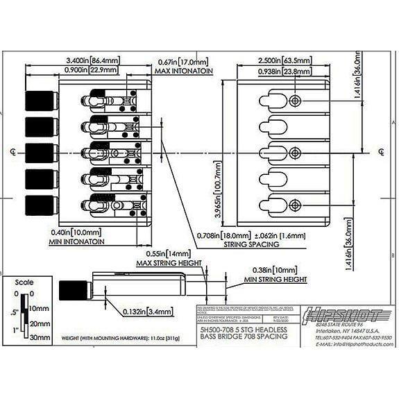 Hipshot 5H500B-708 5 Tel Headless Bas Köprü Sistemi Siyah (18mm)