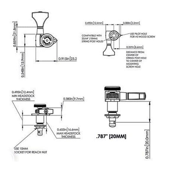 Hipshot 6GL0B-20 Grip Lock Kilitli Gitar Burgusu Siyah Tek Üst