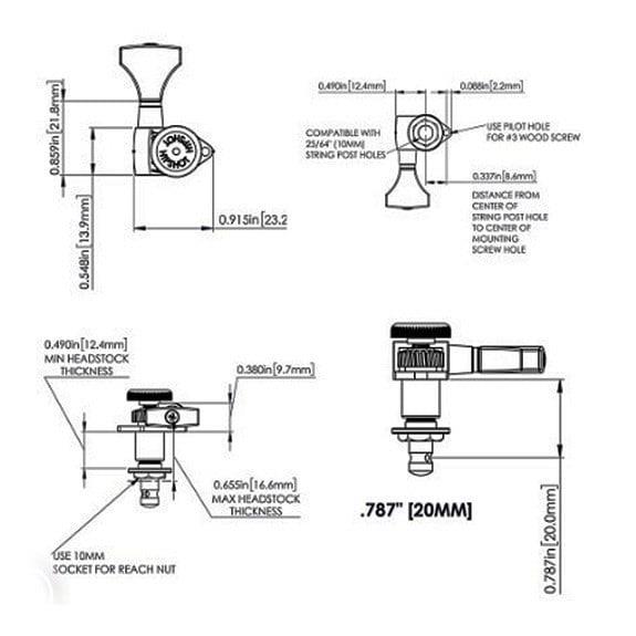 Hipshot 6GL0BT-20 Grip Lock Kilitli Gitar Burgusu Siyah Tek Alt