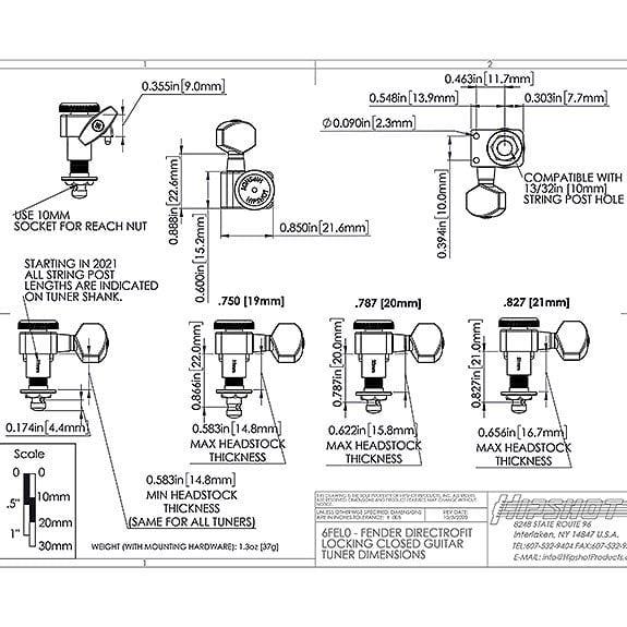 Hipshot Fender Directrofit Locking Elektro Gitar Kilitli Burgu Seti Siyah (6 Dizilim) (Yavaş tur)