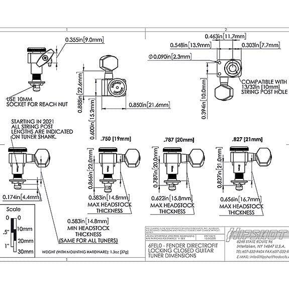 Hipshot Fender Directrofit Locking Elektro Gitar Kilitli Burgu Seti Altın (6 Dizilim) (Yavaş tur)