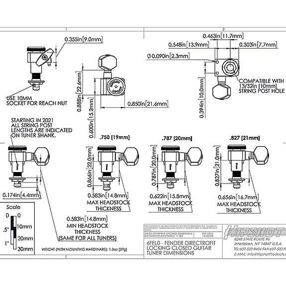 Hipshot Fender Directrofit Locking Solak veya Reverse Elektro Gitar Kilitli Burgu Seti Altın (6 Dizilim) (Yavaş tur)