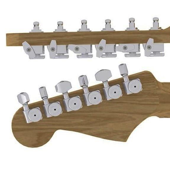 Hipshot Fender Directrofit Locking Solak veya Reverse Elektro Gitar Kilitli Burgu Seti Krom (6 Dizilim) (Yavaş tur)