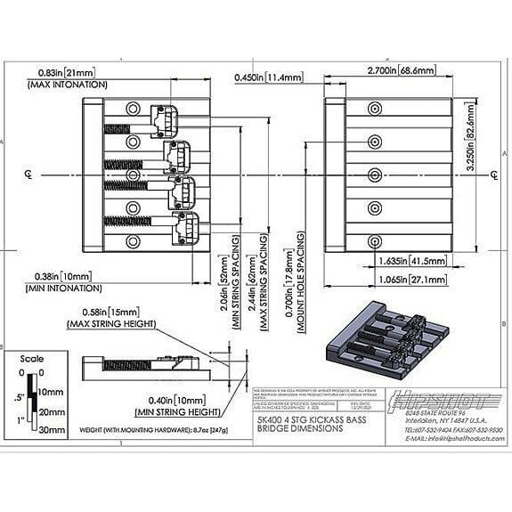 Hipshot KickAss 4 Tel Bas Köprüsü Siyah (Tel Aralık Ayarlı)