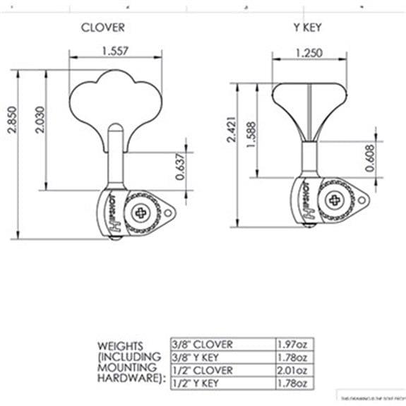 Hipshot Licenced Ultralite Clover Tekli Bas Gitar Burgu Sağ Siyah (3/8) (Ekstra hafif)