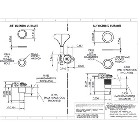 Hipshot Licenced Ultralite Clover Tekli Bas Gitar Burgu Sağ Siyah (3/8) (Ekstra hafif)