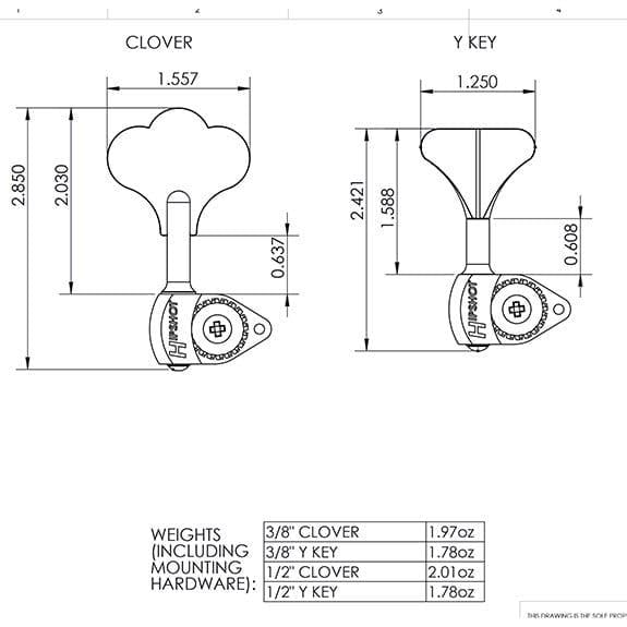 Hipshot Licenced Ultralite Clover Tekli Bas Gitar Burgu Sol Siyah (38) (Ekstra hafif)