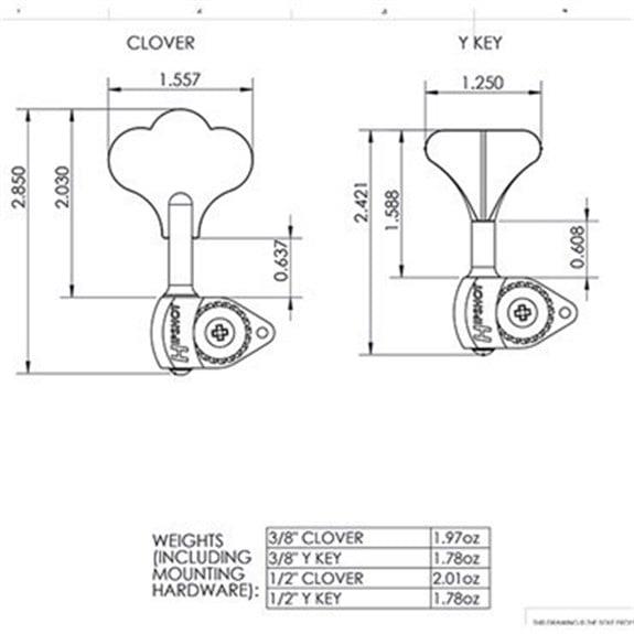 Hipshot Licenced Ultralite Clover Tekli Bas Gitar Burgu Sağ Altın (3/8) (Ekstra hafif)