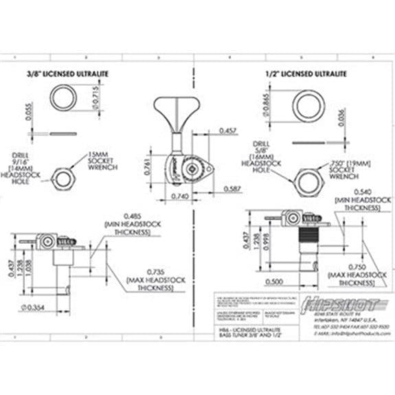 Hipshot Licenced Ultralite Y Key Tekli Bas Gitar Burgu Sol Krom (3/8) (Ekstra hafif)