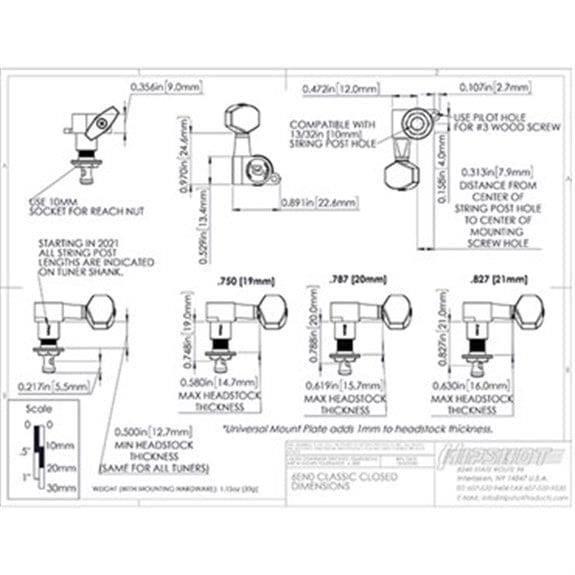 Hipshot Universal Mount Locking Elektro Gitar Kilitli Burgu Seti Altın (3-3 Dizilim) (10mm her modele uyar)
