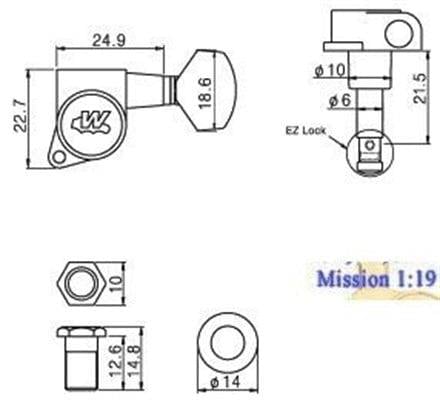Wilkinson WJN07GD E-Z Lock Elektro Gitar Burgu Seti Yavaş Tur (3-3 Dizilim)