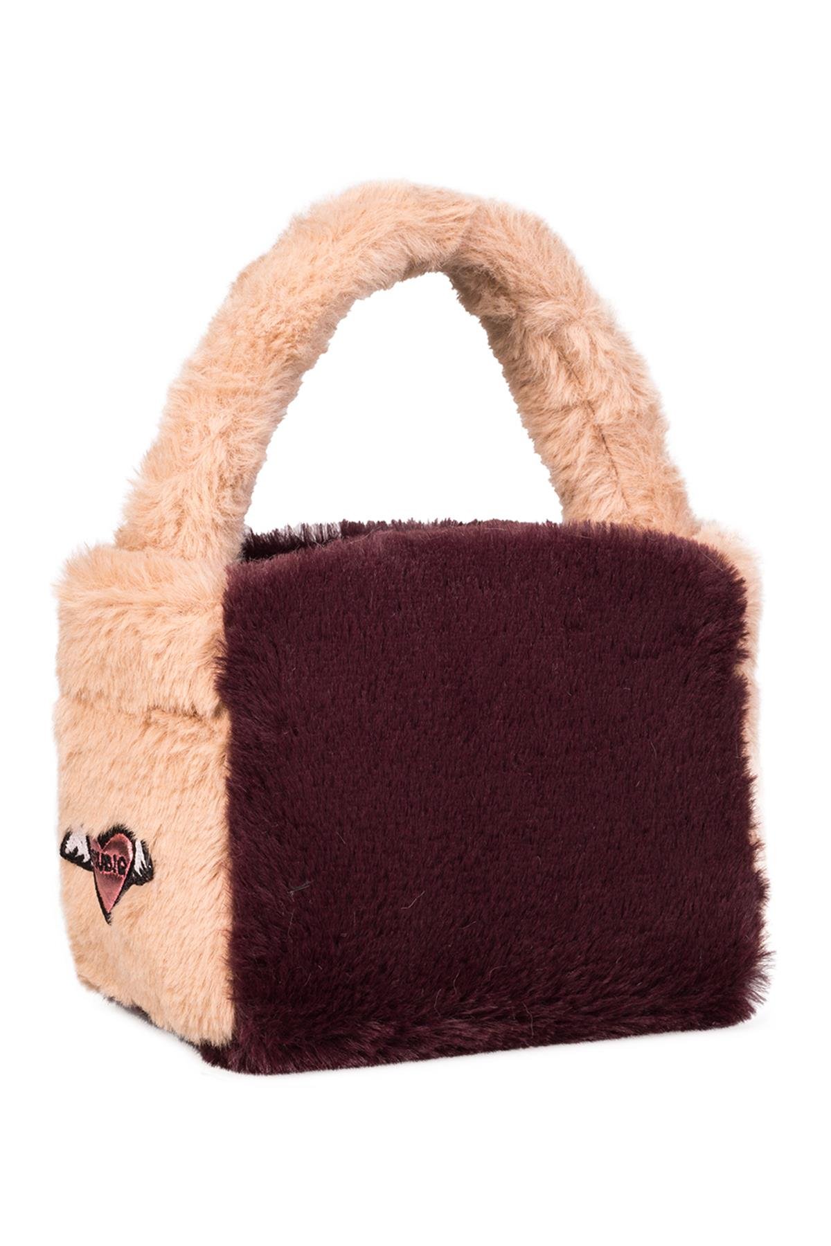 Bordo Camel Suni Kürk Kadın El Çantası