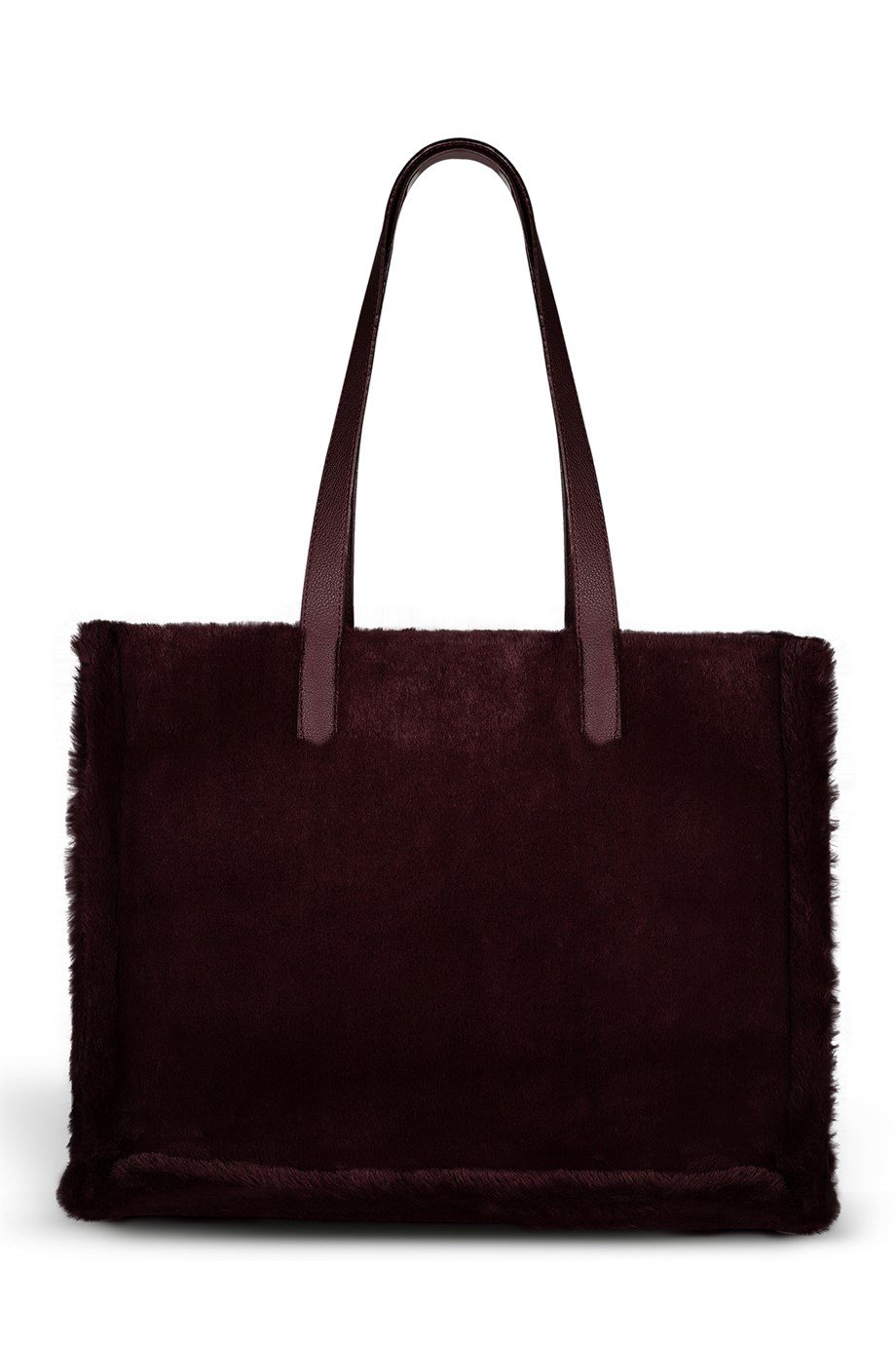 Bordo Renk Suni Kürk Kadın Alışveriş Çantası
