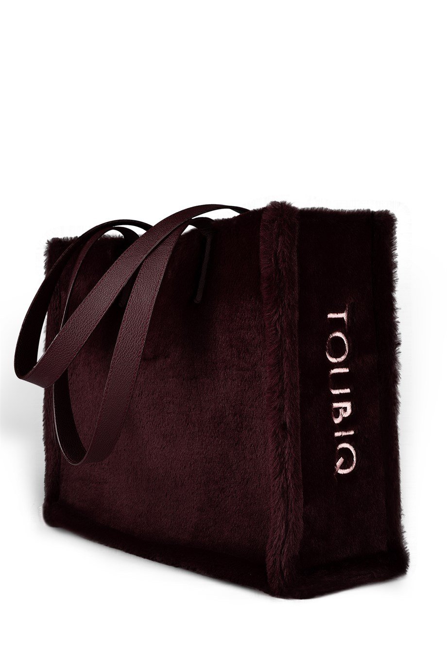 Bordo Renk Suni Kürk Kadın Alışveriş Çantası