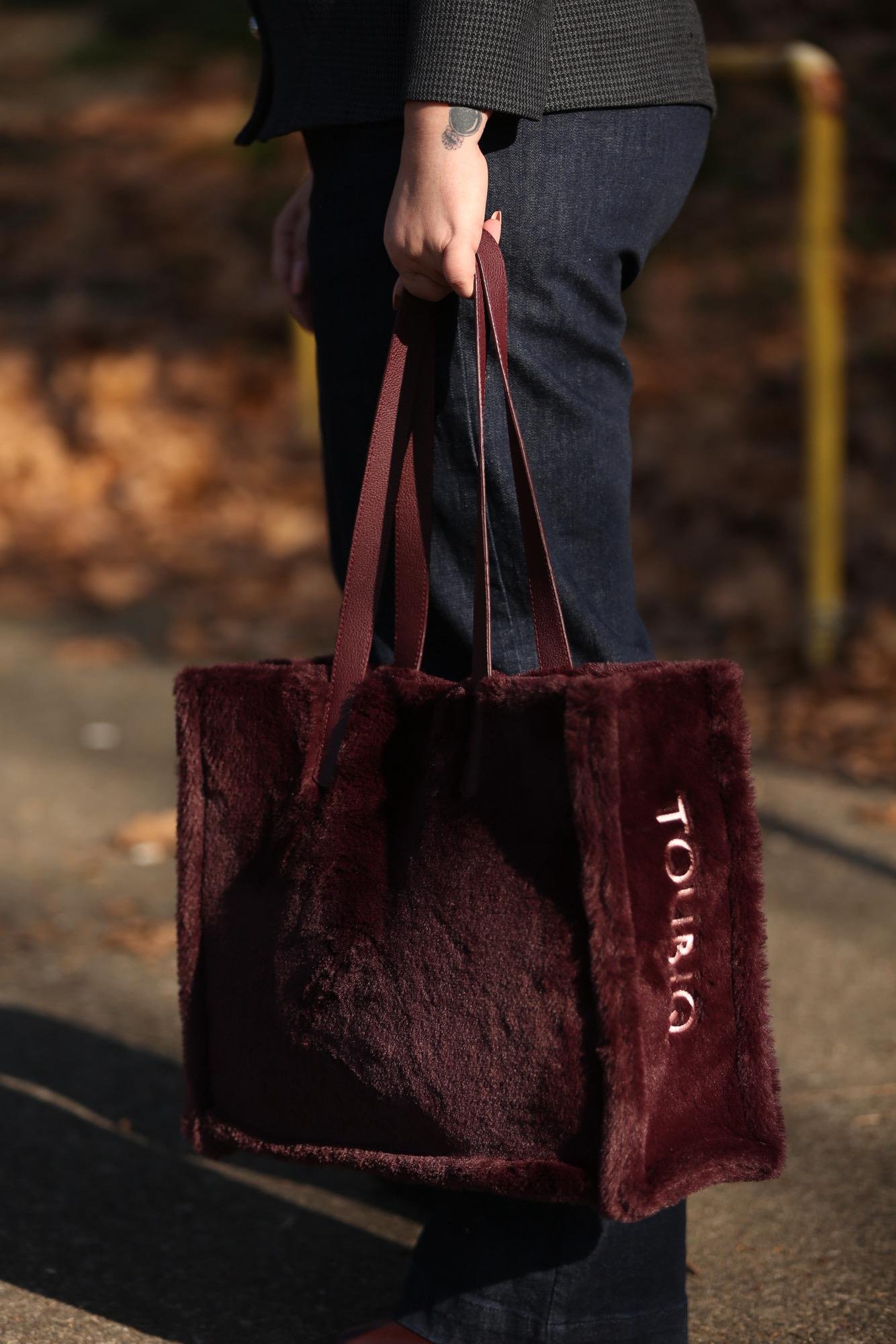 Bordo Suni Kürk Kadın Alışveriş Çantası