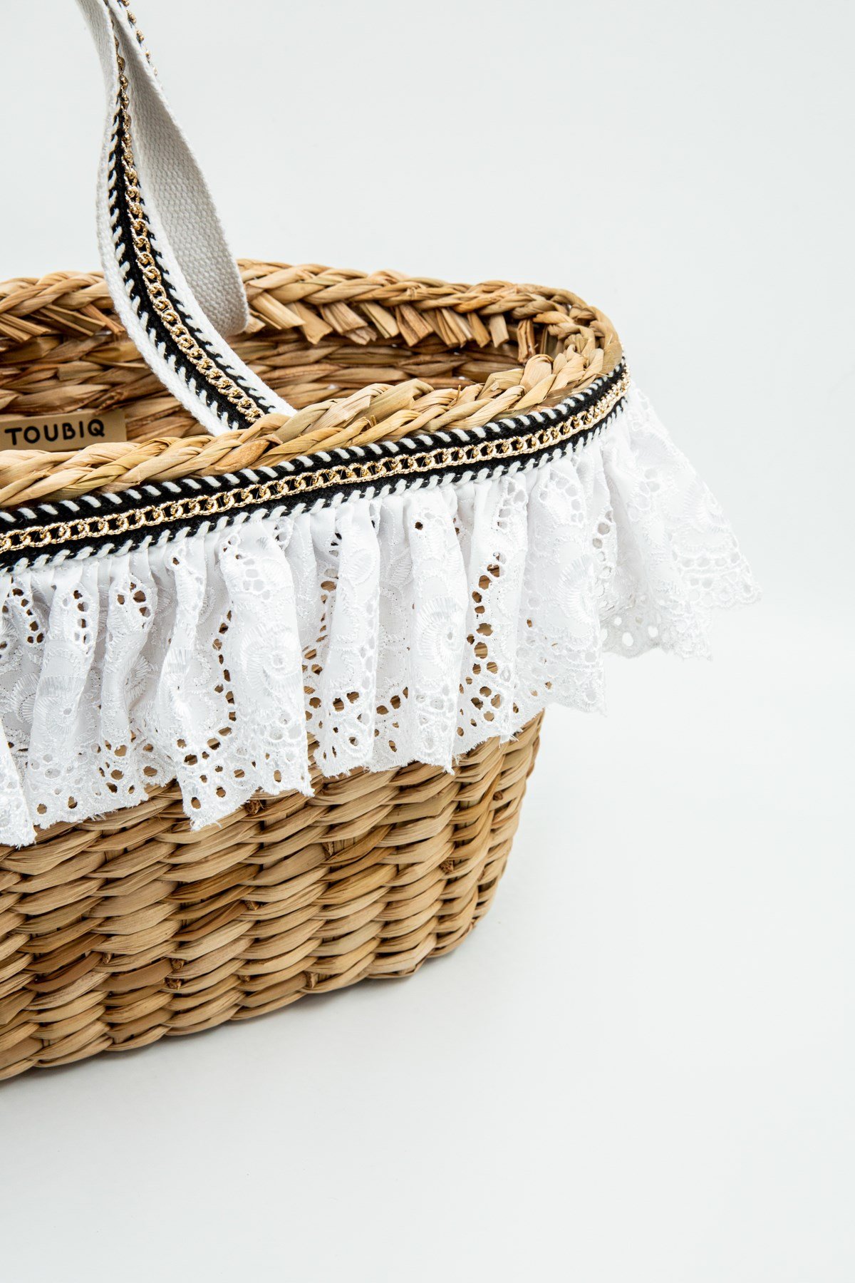 Dantel Detaylı Hasır Kol Çantası