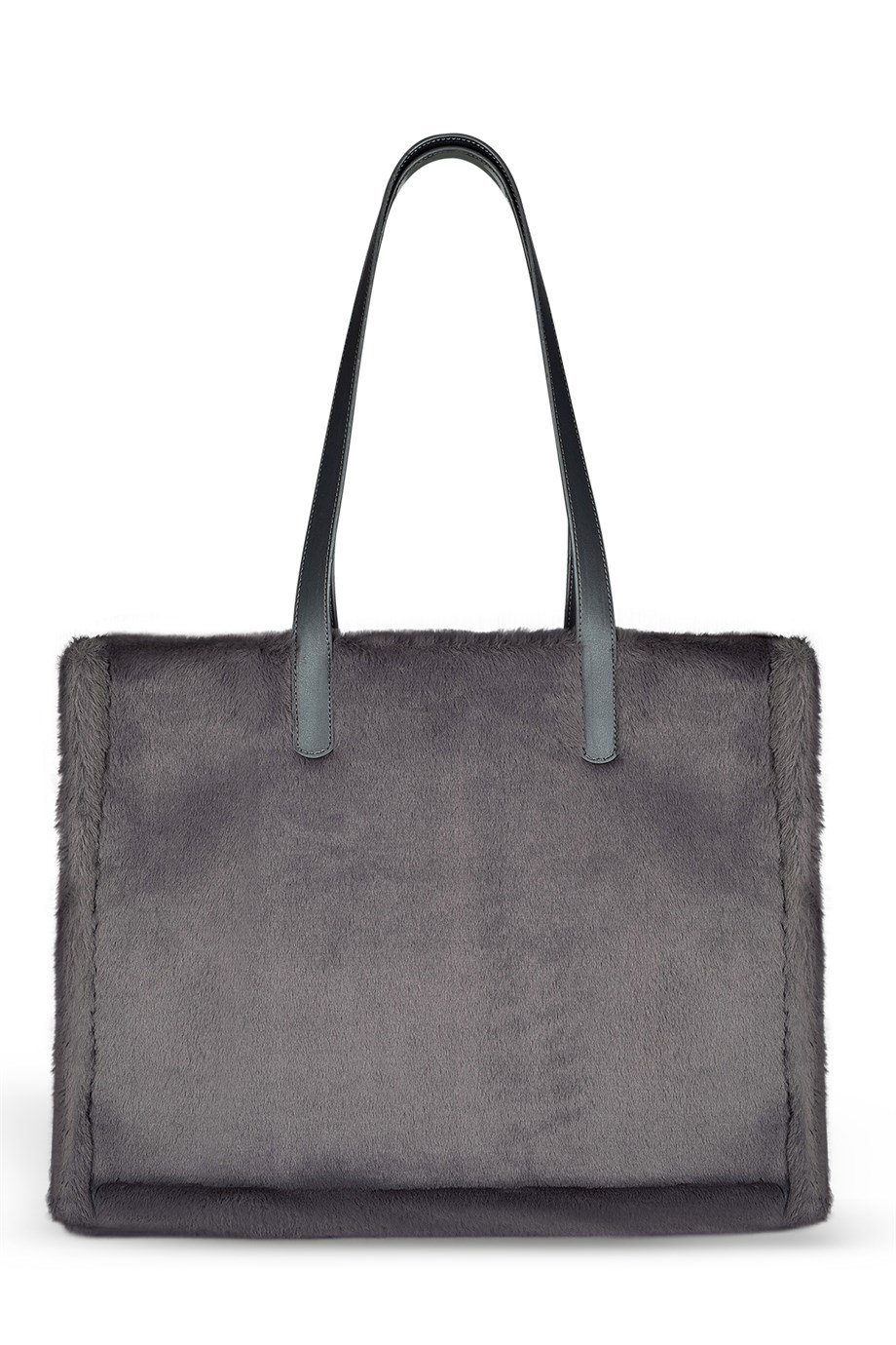 Gri Renk Suni Kürk Kadın Alışveriş Çantası