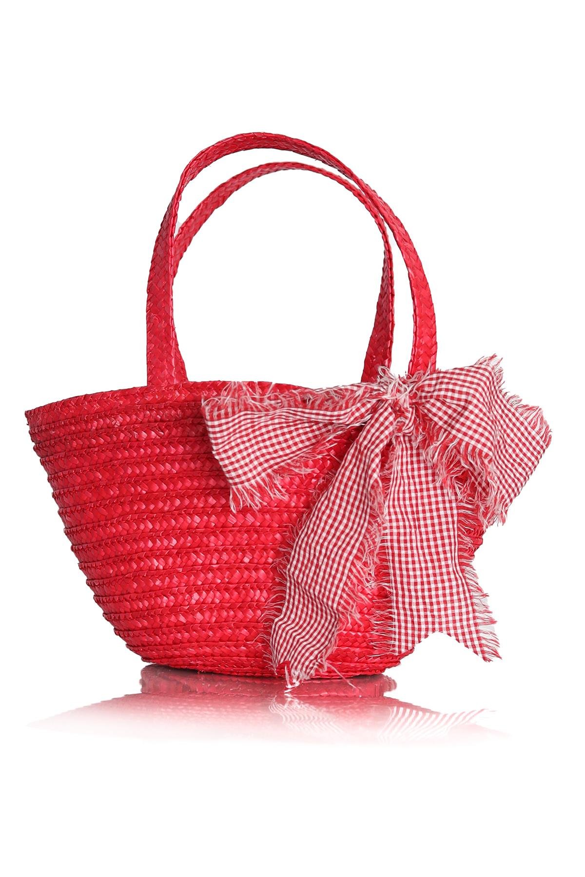 Kırmızı Hasır Çanta 