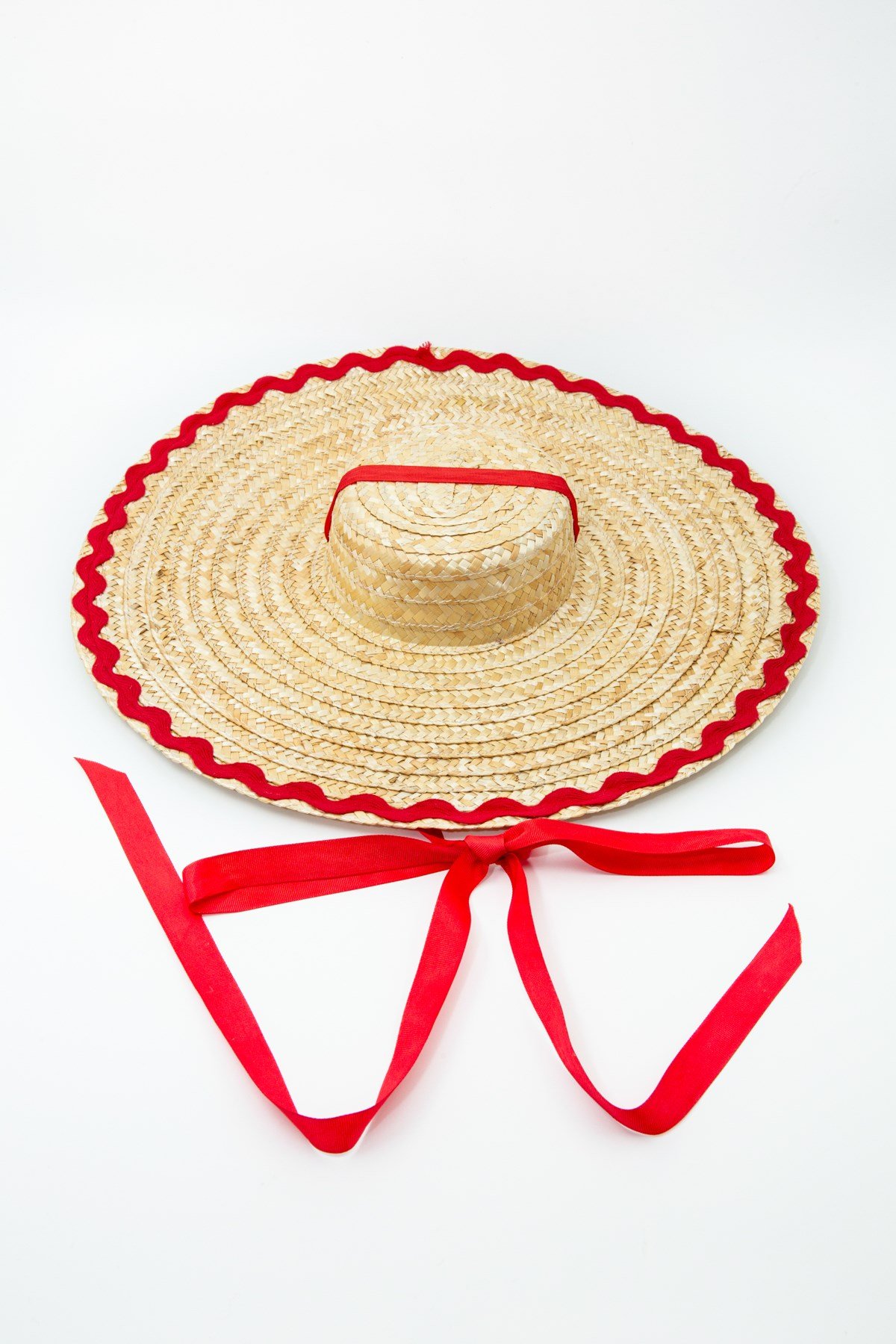 Kırmızı Zikzaklı Kurdela Detaylı Hasır Şapka