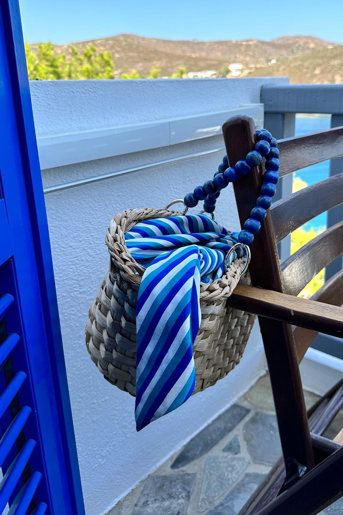 Mavi Hasır Kadın Plaj Çantası 