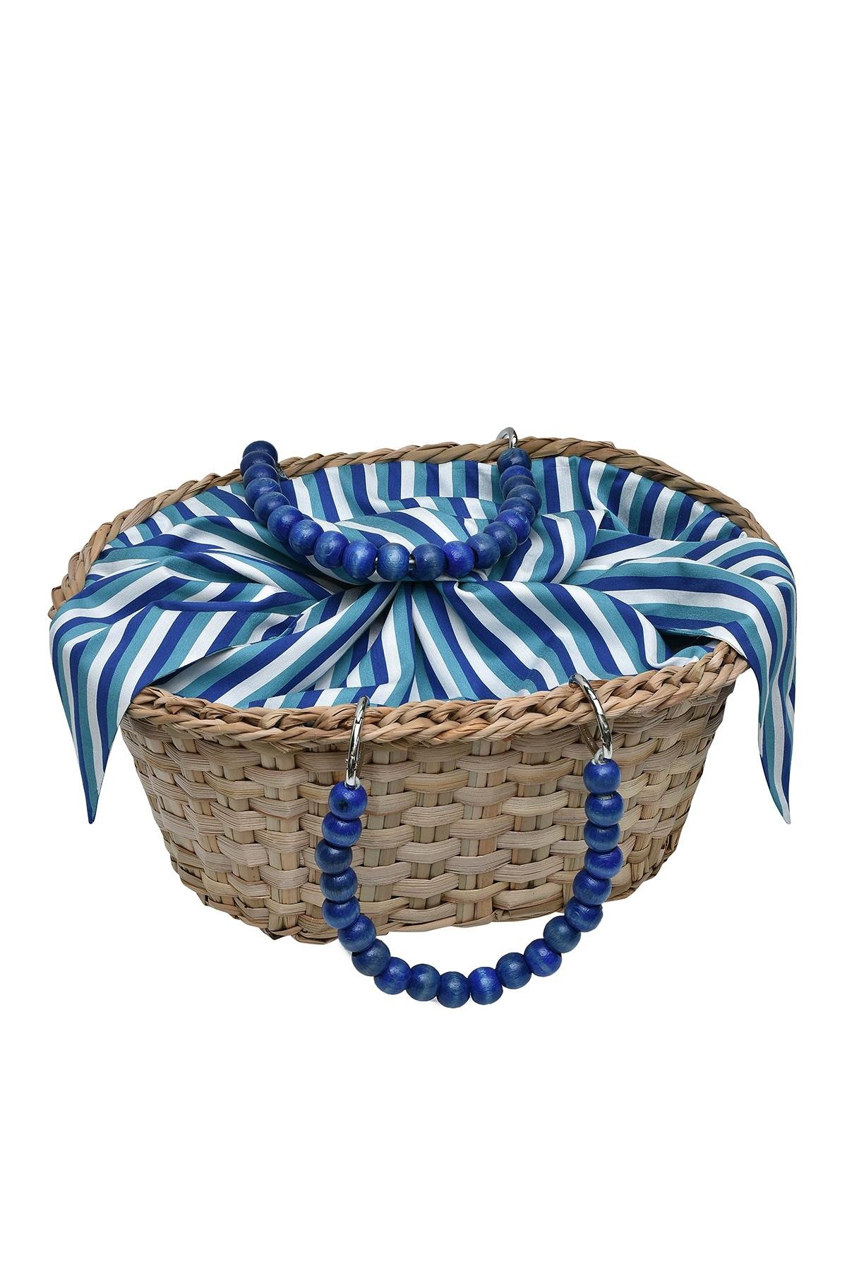 Mavi Hasır Kadın Plaj Çantası 