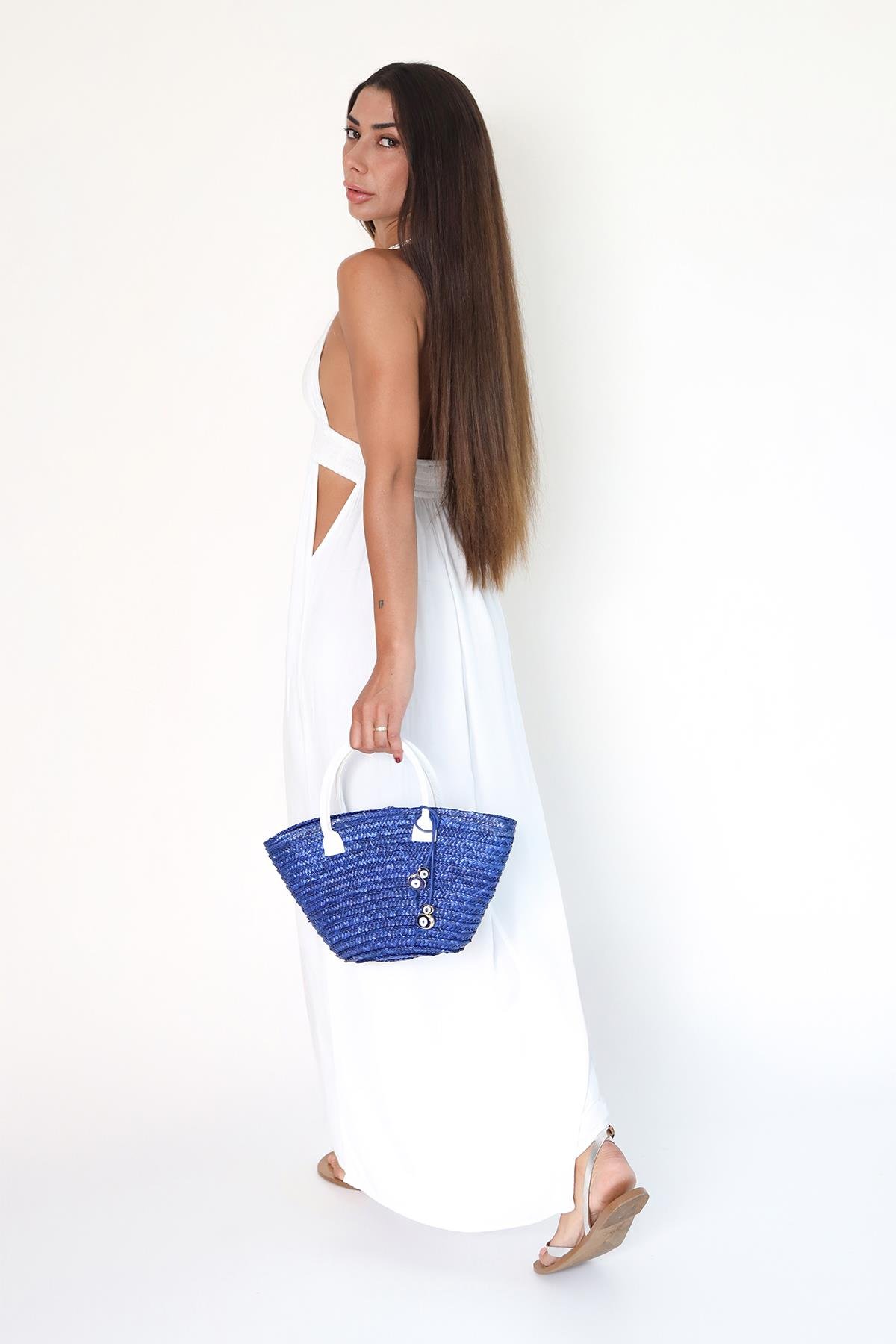 Mavi Mini Hasır Çanta 