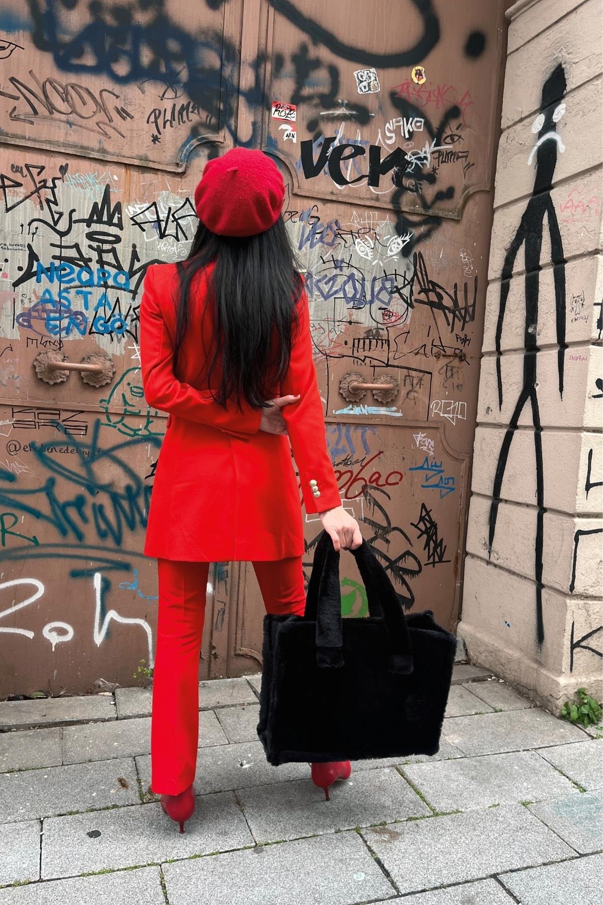 Siyah Renk Suni Kürk Kadın Çanta