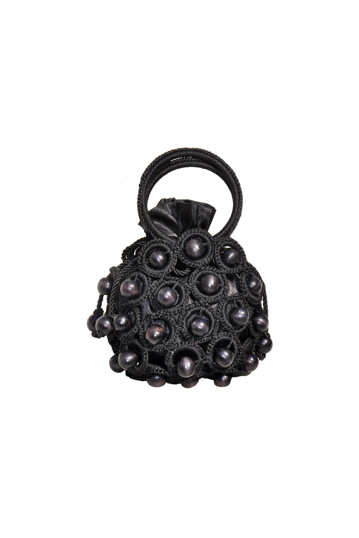 Siyah Renkli Ahşap Boncuk Detaylı El Yapımı Kol Çantası