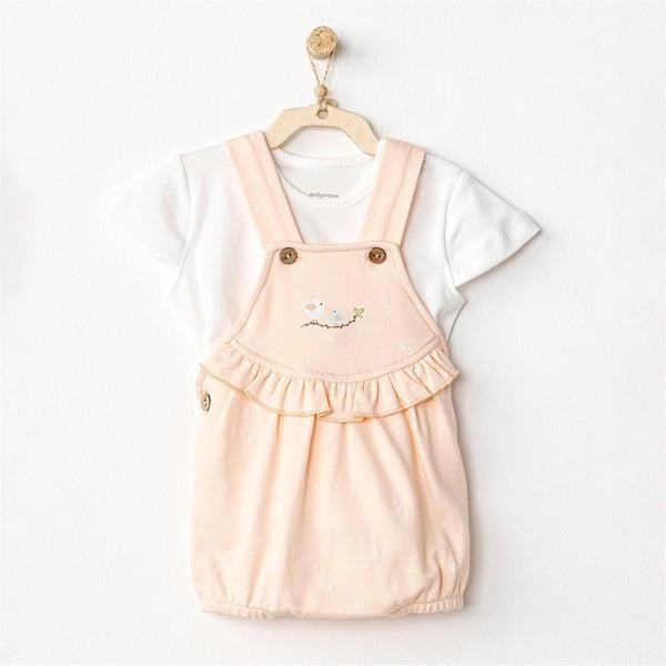 Andywawa Spring Birds Bebek Salopet Takımı AC24528 Ekru-Somon