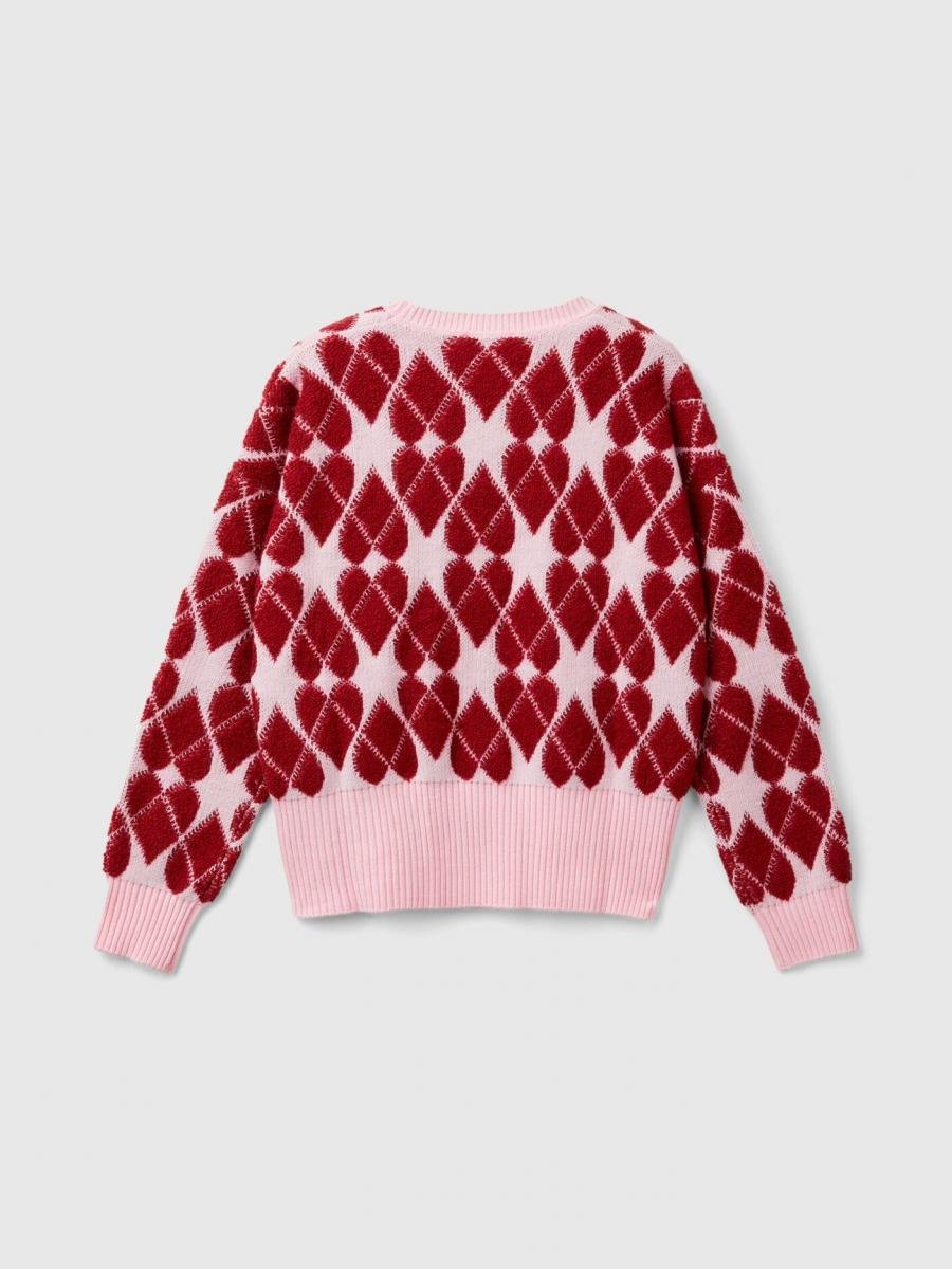 Benetton Bisiklet Yaka Desenli Kız Çocuk Kazak 1132Q107C