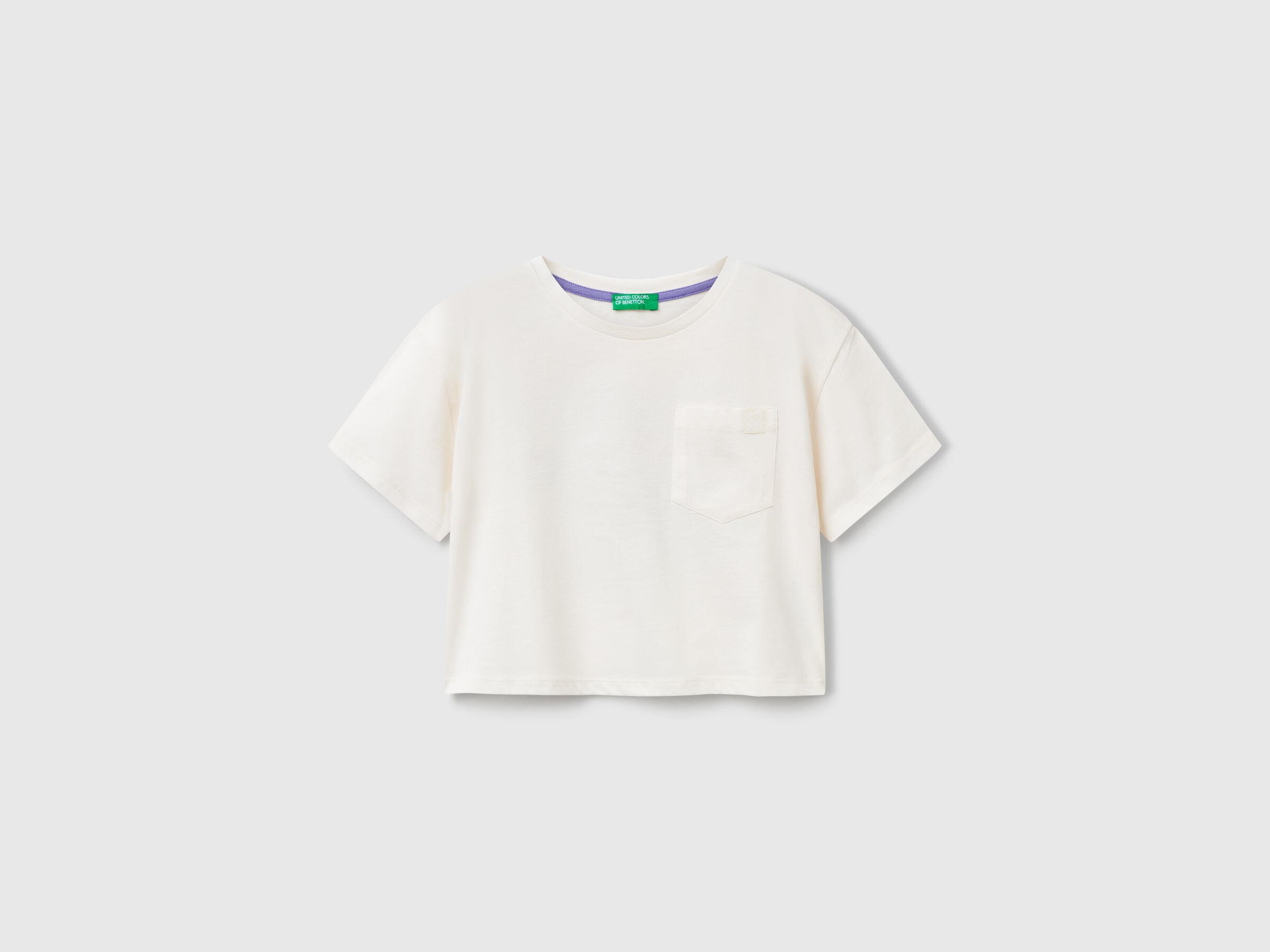 Benetton Kız Çocuk Arkası Baskılı Yama Cepli T-Shirt