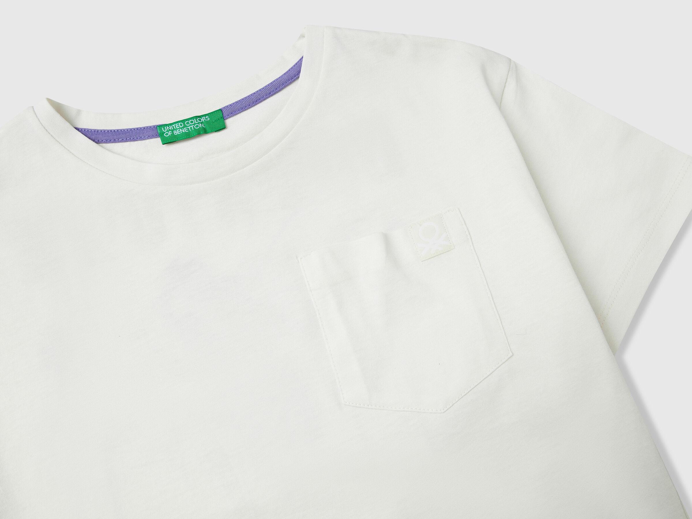 Benetton Kız Çocuk Arkası Baskılı Yama Cepli T-Shirt