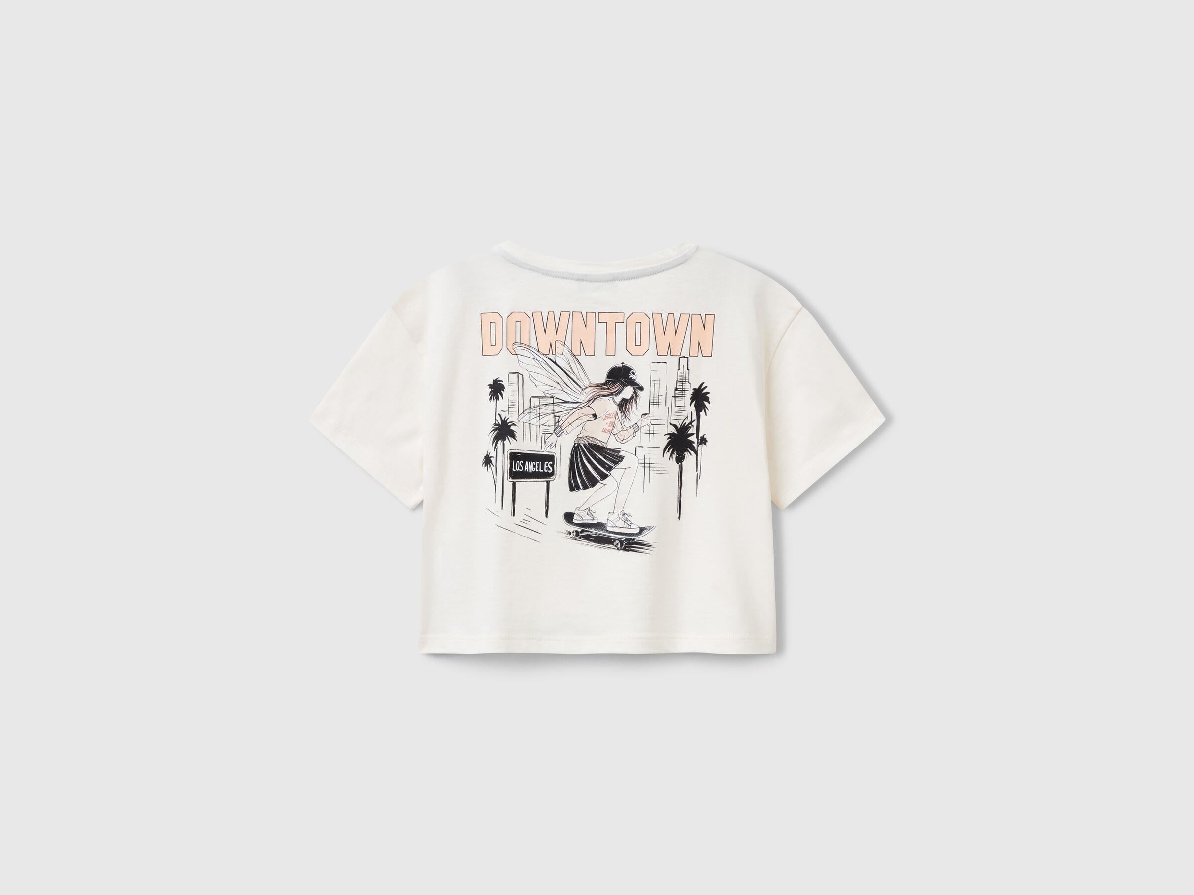Benetton Kız Çocuk Arkası Baskılı Yama Cepli T-Shirt