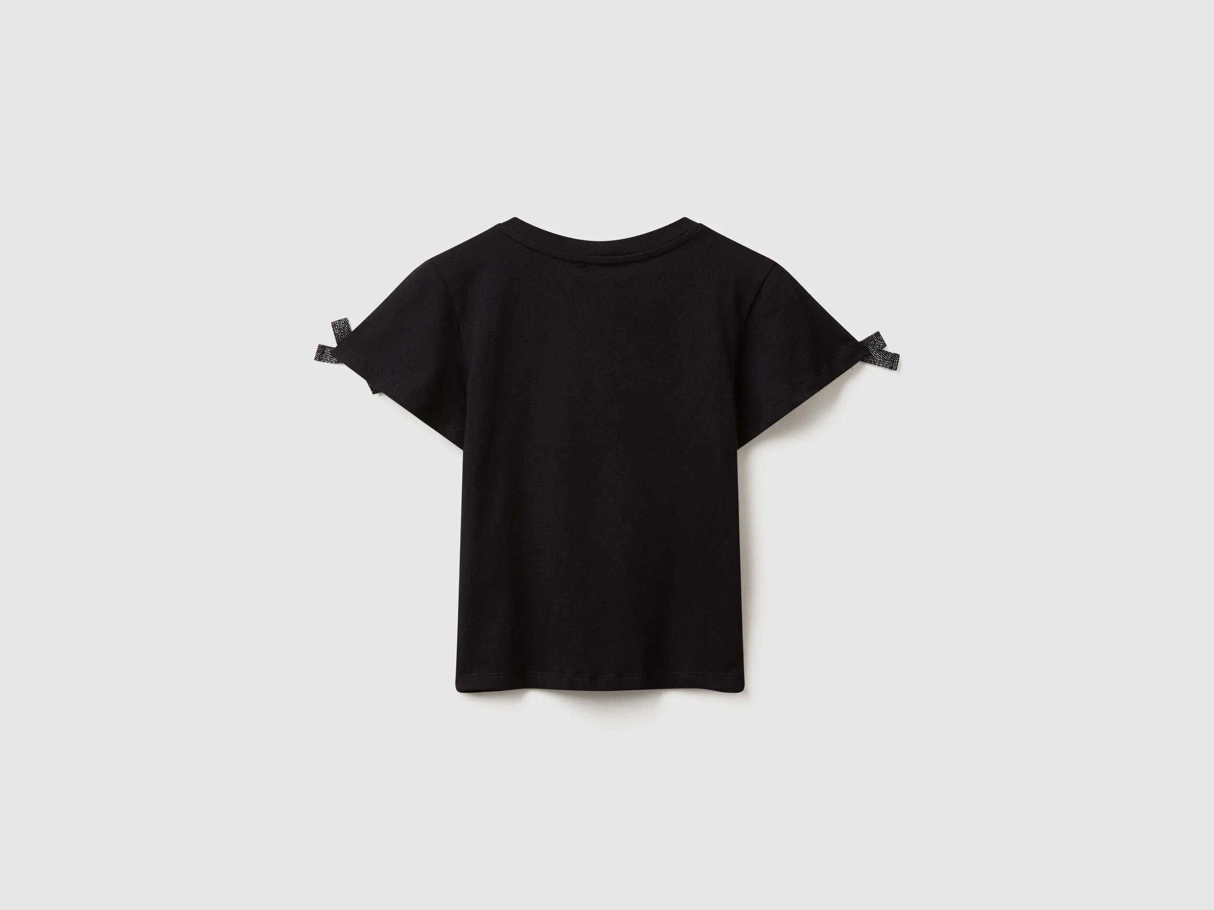 Benetton Kız Çocuk Logo İşlemeli Omuzları Simli Kurdeleli T-shirt