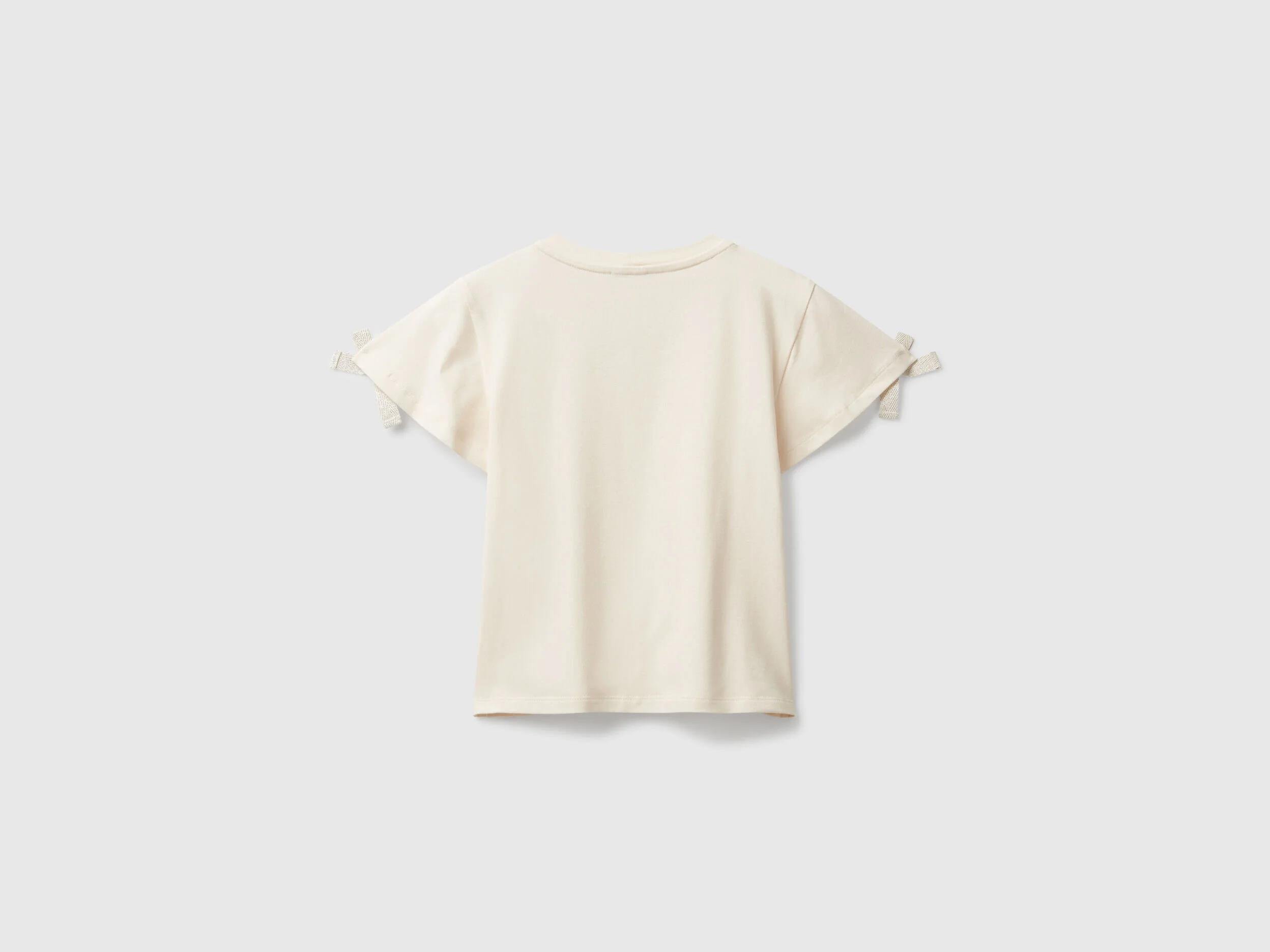 Benetton Kız Çocuk Logo İşlemeli Omuzları Simli Kurdeleli T-shirt
