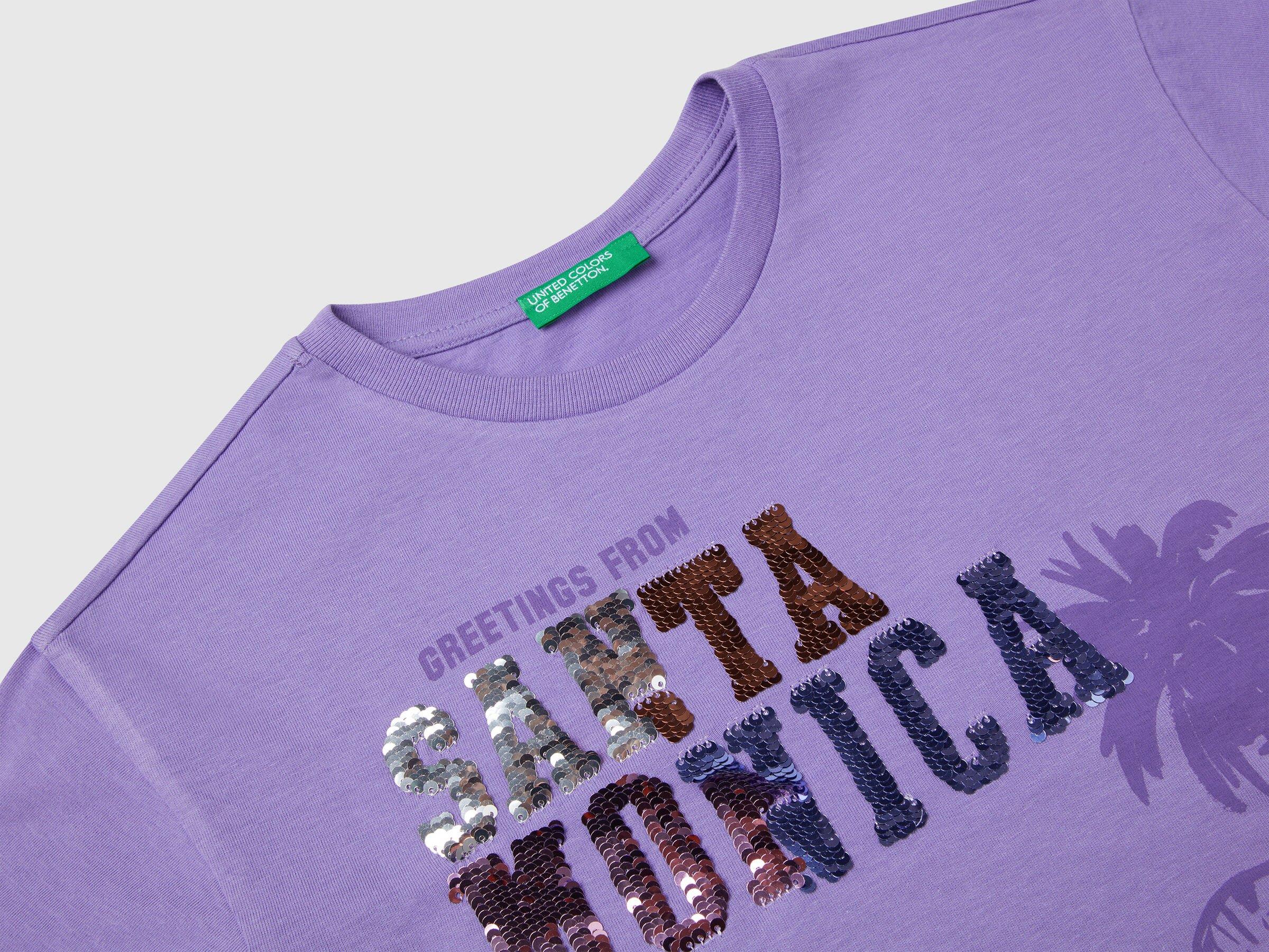 Benetton Kız Çocuk Önü Payet İşlemeli Baskılı T-Shirt 