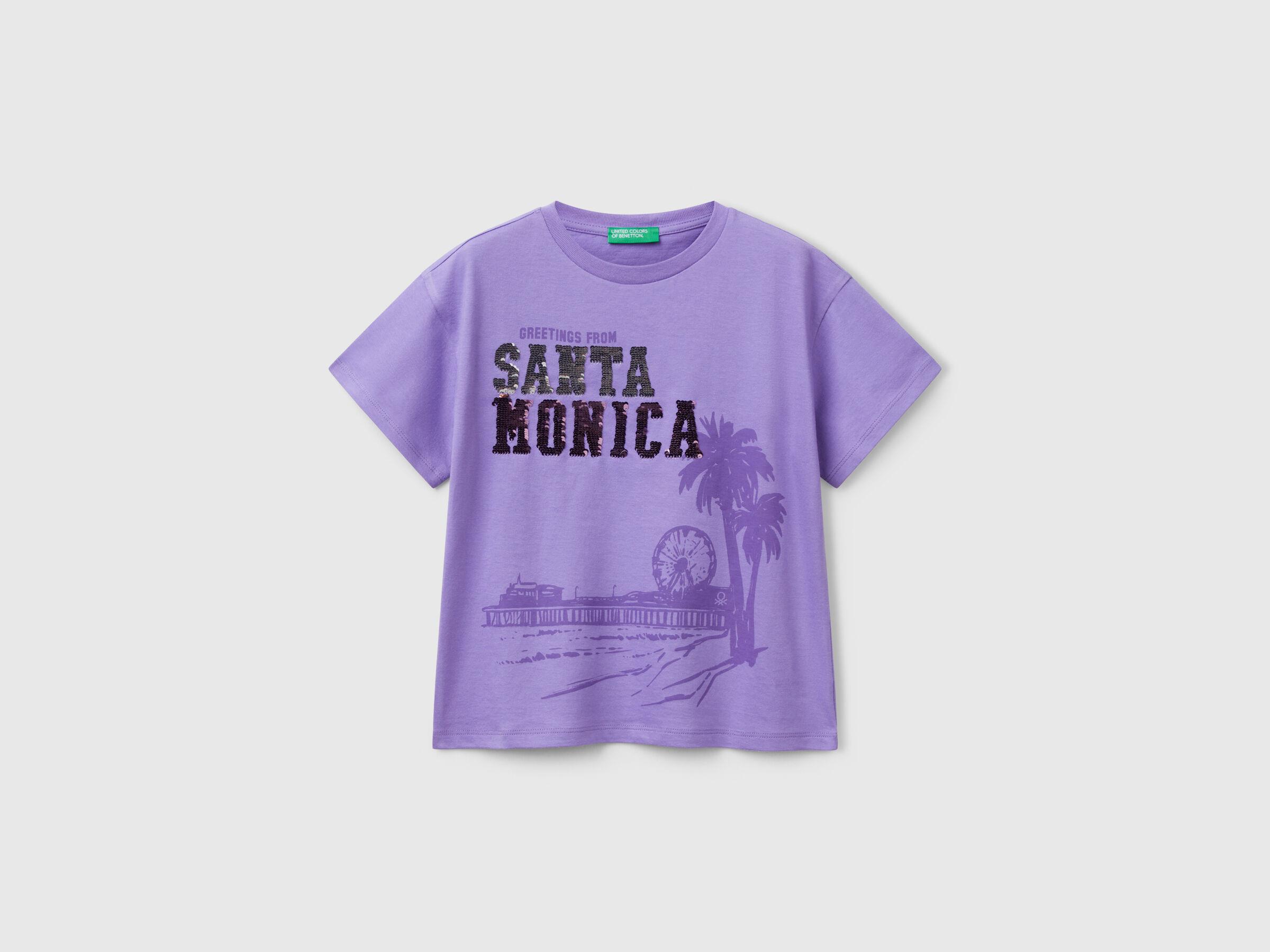 Benetton Kız Çocuk Önü Payet İşlemeli Baskılı T-Shirt 
