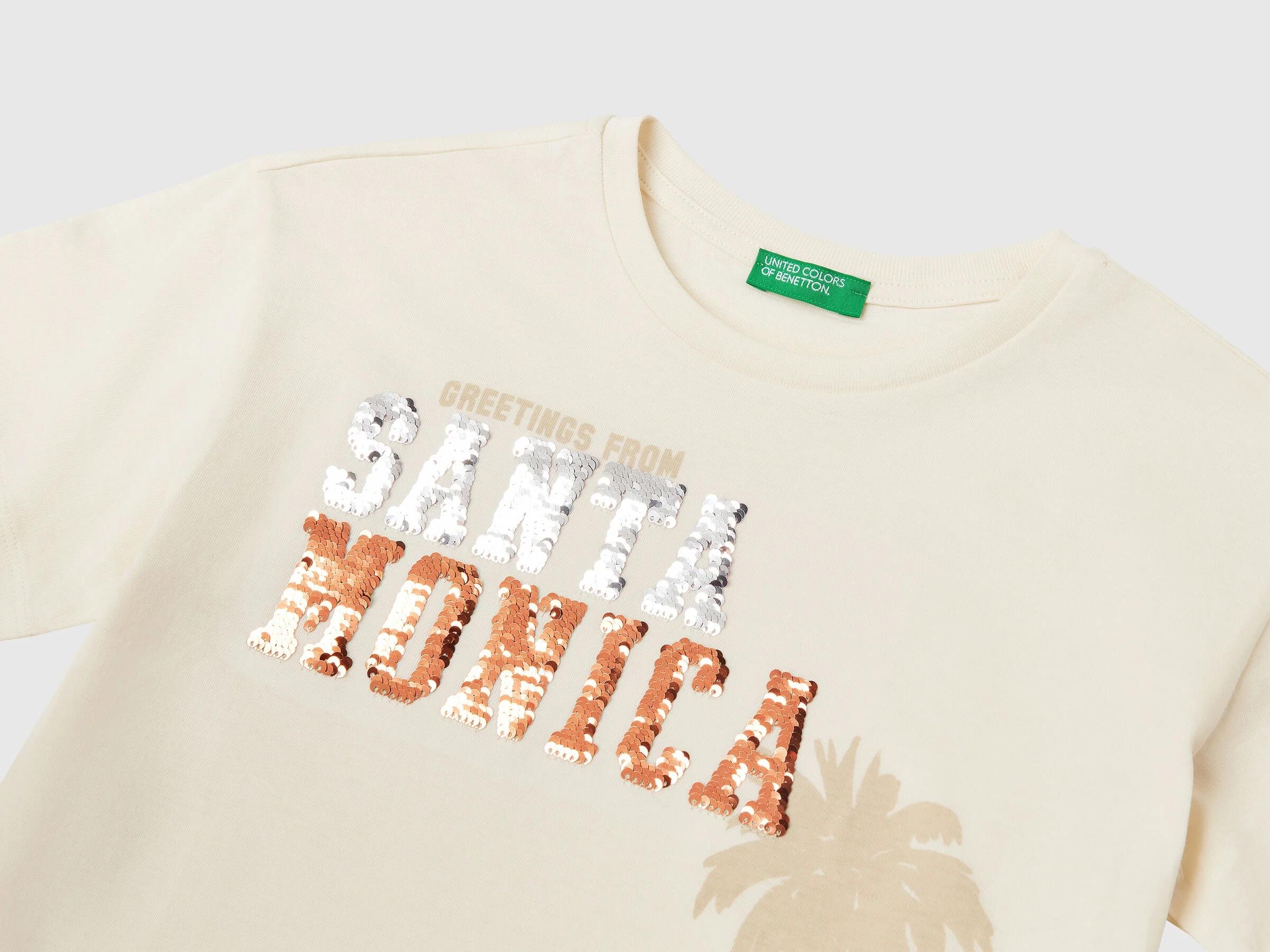 Benetton Kız Çocuk Önü Payet İşlemeli Baskılı T-Shirt 
