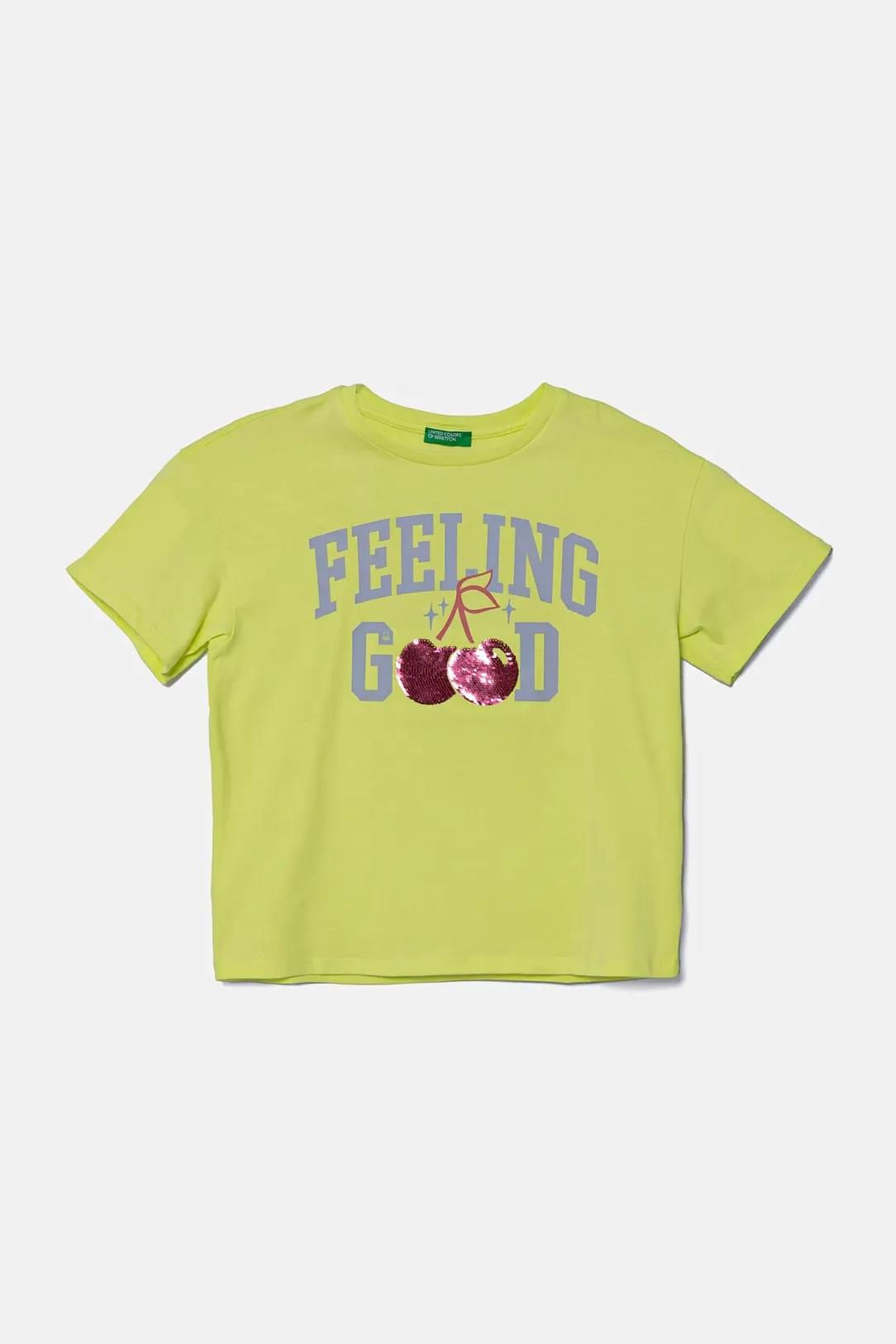 Benetton Kız Çocuk Önü Payet İşlemeli Baskılı T-Shirt 