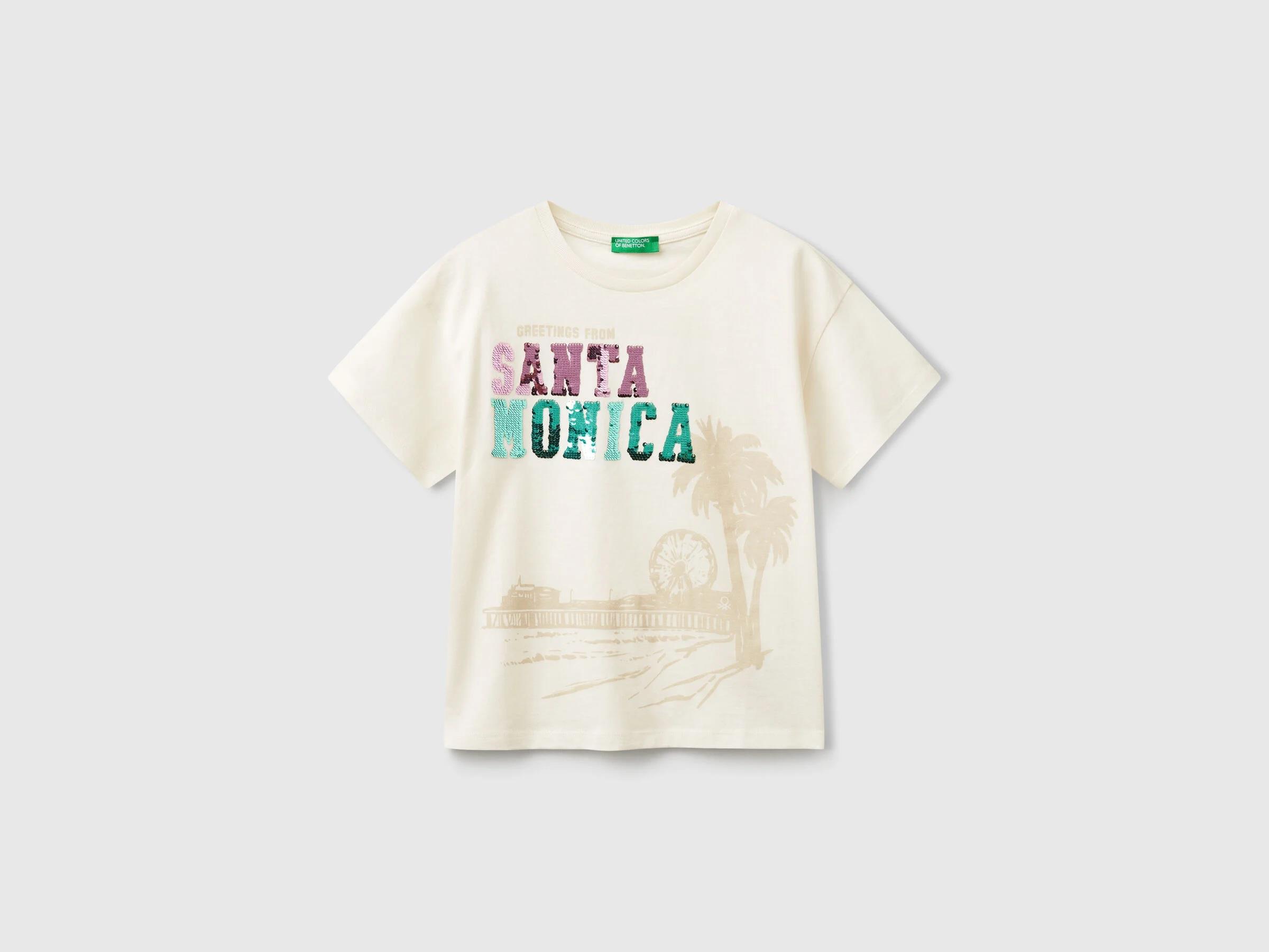 Benetton Kız Çocuk Önü Payet İşlemeli Baskılı T-Shirt 