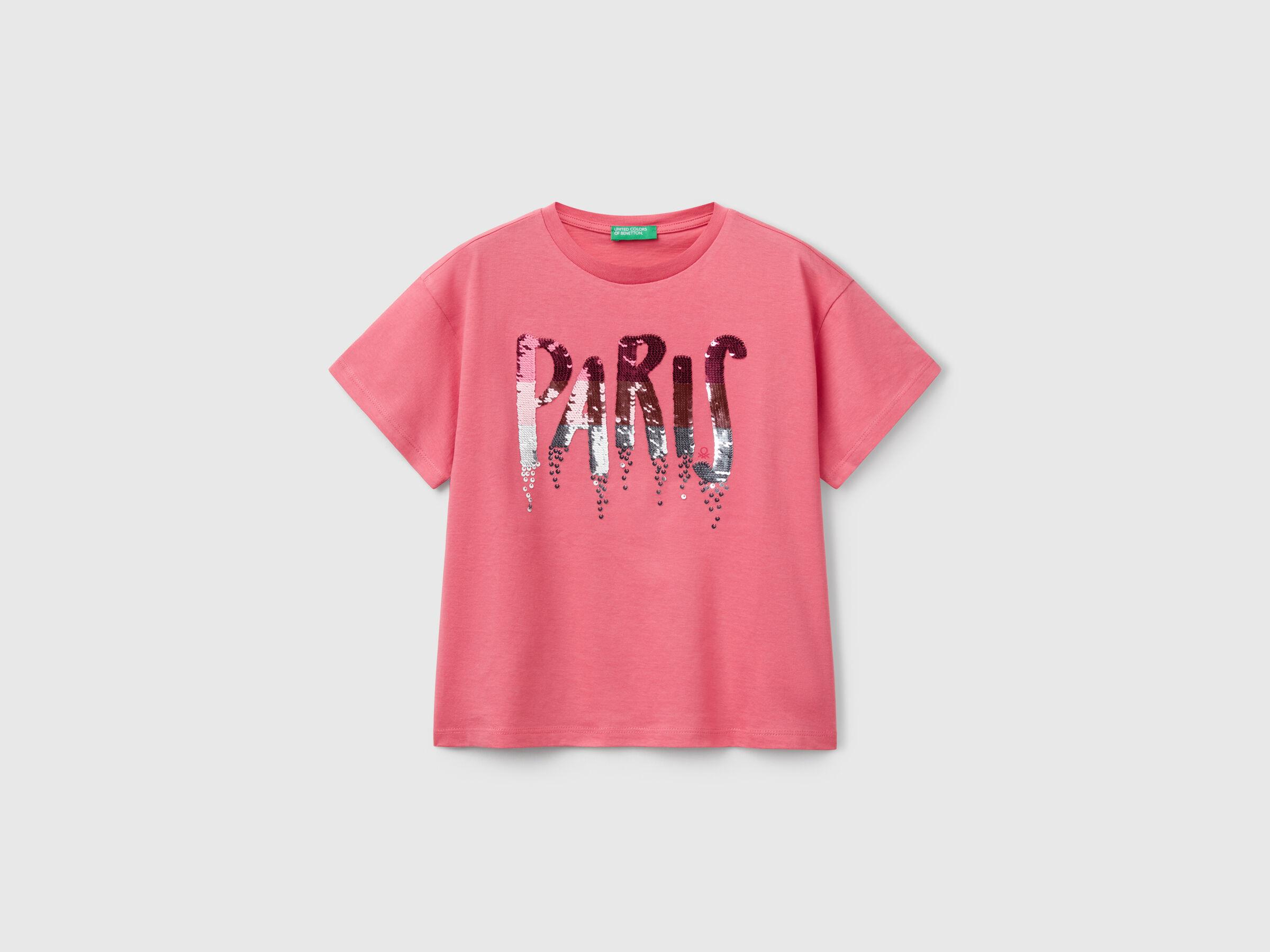 Benetton Kız Çocuk Önü Payet İşlemeli Baskılı T-Shirt 