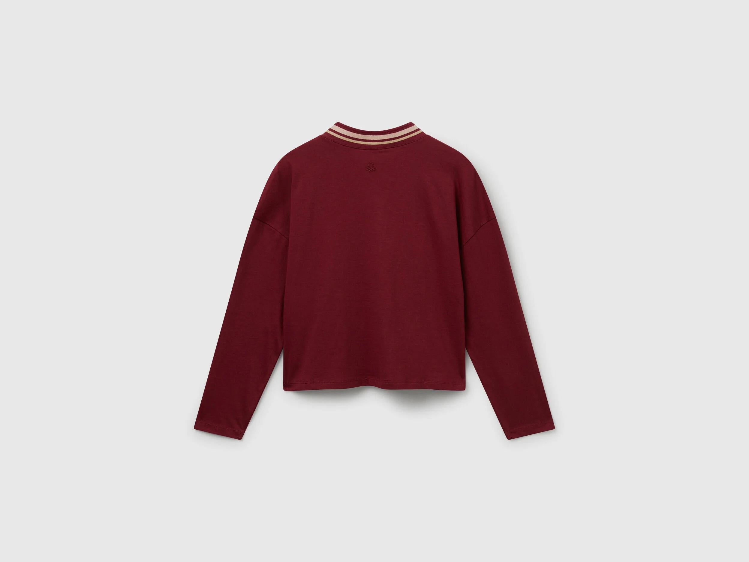 Benetton Kız Çocuk Payet İşlemeli Şeritli V Yaka Boxy Fit Uzun Kollu T-shirt