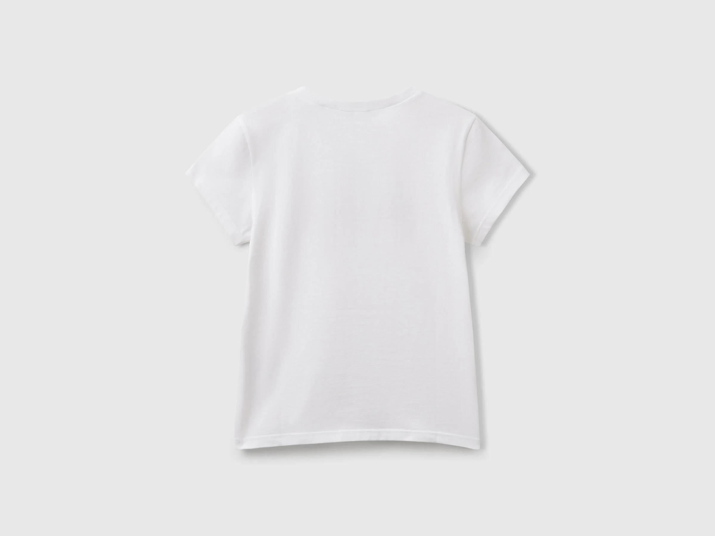 Benetton Kız Çocuk Simli Logo Baskılı T-Shirt 